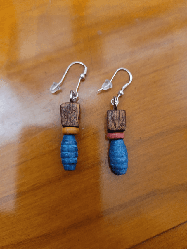 Boucles d&#039;oreilles - Bois, Perle bois - Crochet en argent
