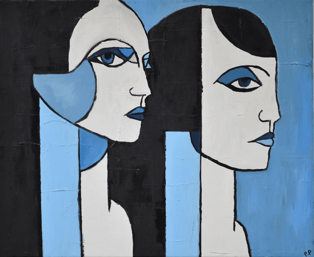 Dualité Bleue, Huile sur Toile, 61 cm * 50 cm